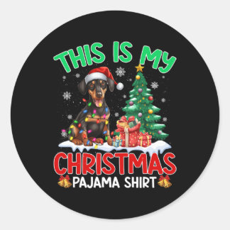 Dit is mijn Christmas Pajama Doberman Hondenliefhe Ronde Sticker