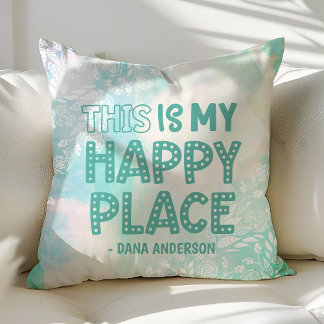 Dit is mijn gelukkige Waterverf Floral Monogram Kussen