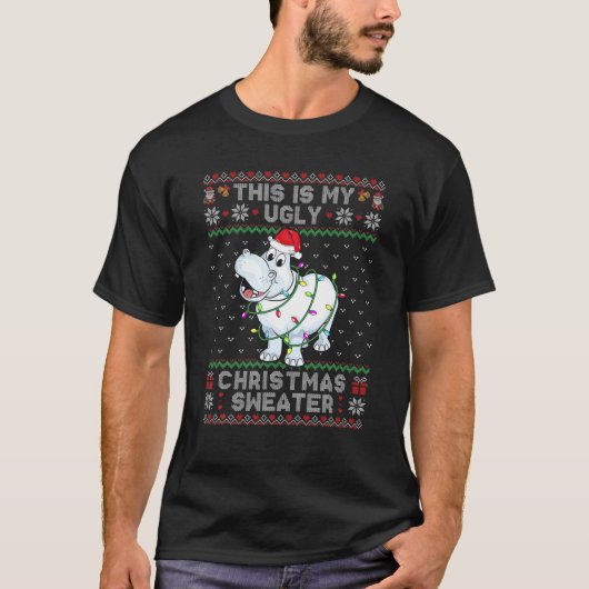 Dit is mijn grappige kerstSweater Hippo Sant T-shirt (Voorkant)