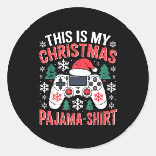 Dit is mijn kerst pyjama shirt gaming Kerstmis man Ronde Sticker