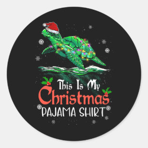 Dit is mijn kerst pyjama Zee schildpad Santa Hat L Ronde Sticker
