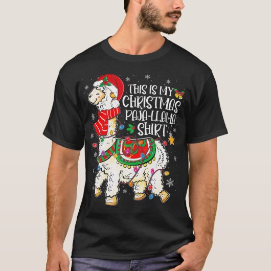 Dit is mijn kerstpajama kerstkerstman Llama Santa T-shirt (Voorkant)