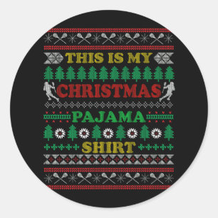 Dit is mijn kerstpajama Ugly Sweater Lacrosse Ronde Sticker