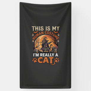 Dit Is Mijn Menselijk Kostuum Echt Kat Halloween H Spandoek