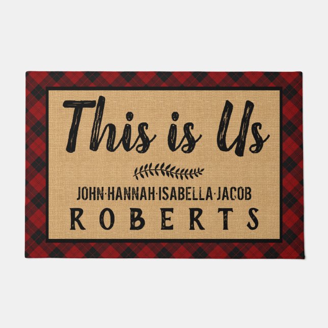 Dit is US Black Red Buffalo Check Pset Custom Lg Deurmat (Voorkant)
