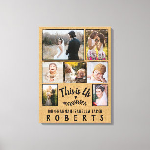 Dit is Us Burlap Farmhouse 7 Family Photo Collage Canvas Afdruk