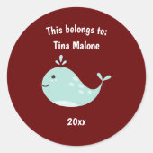 Dit is van Back to School Whale Maroon Ronde Sticker (Voorkant)