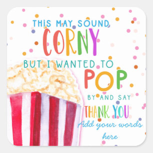 dit kan corny popcorn pop klinken met bedankt vierkante sticker