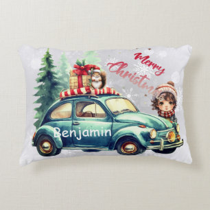 Dit Kerstmis Accent Kussen met een auto erop
