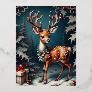 Dit kleine hertje is zo schattig en feestelijk! Ik Folie Feestdagen Briefkaart