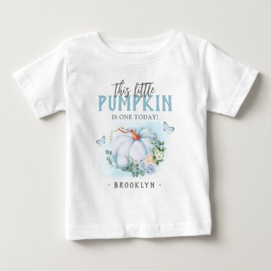 Dit Kleine Pompoen Verjaardags Baby Blauwe T-Shirt (Voorkant)