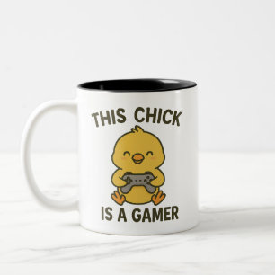 Dit kuiken is een gamer tweekleurige koffiemok