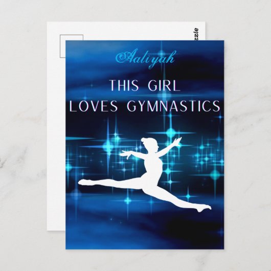 Dit meisje houdt van Gymnastiek zwart, blauw, wit Briefkaart (Voorkant / Achterkant)