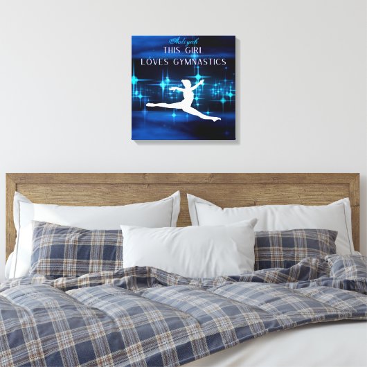 Dit meisje houdt van Gymnastiek zwart, blauw, wit Canvas Afdruk (Insitu (Slaapkamer))