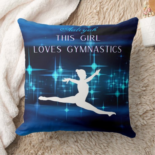 Dit meisje houdt van gymnastiek zwart, blauw, wit kussen (Deken)