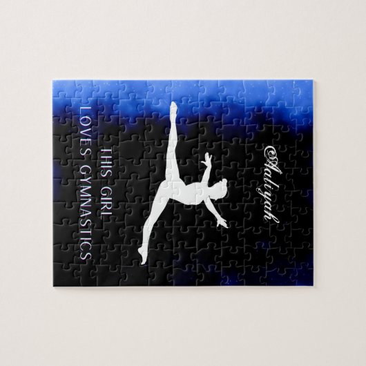 Dit meisje houdt van Gymnastiek zwart, blauw, wit Legpuzzel (Horizontaal)