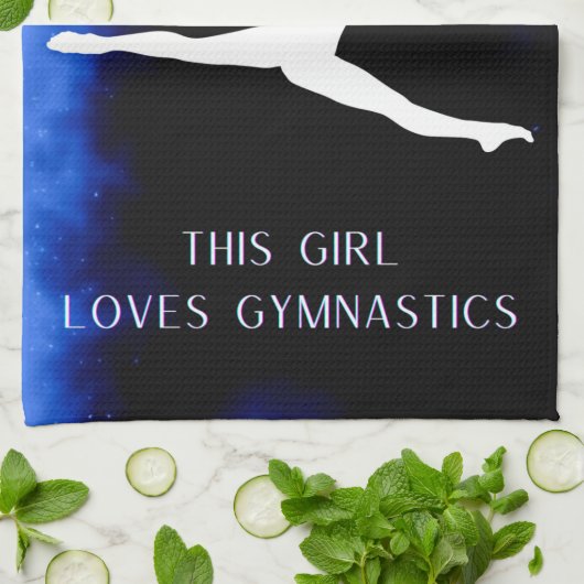 Dit meisje houdt van Gymnastiek zwart, blauw, wit Theedoek (Gevouwen)