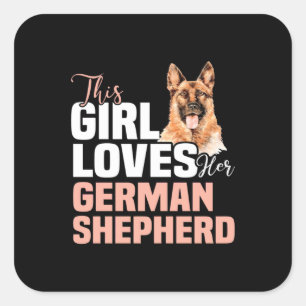 Dit meisje houdt van haar Duitse herder Vierkante Sticker