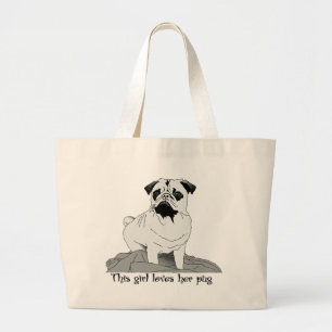 Dit meisje houdt van haar pug! Grote Canvas tas