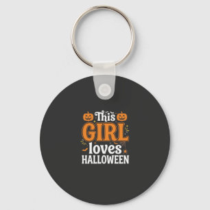 Dit meisje houdt van Halloween-typografie SVG-ontw Sleutelhanger