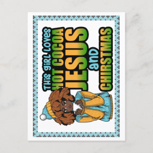 Dit meisje houdt van hete cacao Jezus en Kerstmis Feestdagenkaart