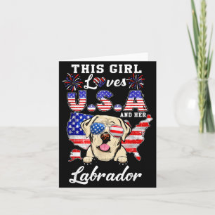 Dit meisje houdt van USA en Hond 4 juli Labrador Kaart