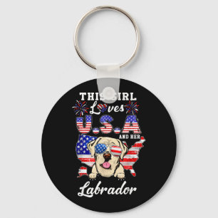 Dit meisje houdt van USA en Hond 4 juli Labrador Sleutelhanger