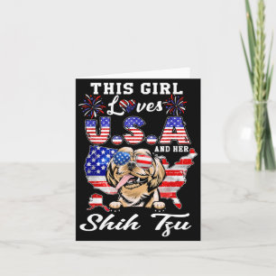Dit meisje houdt van USA en hond 4 juli Shih Tzu Kaart