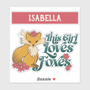 Dit meisje houdt van vossen met bloemen sticker