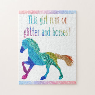 Dit meisje loopt op Glitter en Paarden Legpuzzel