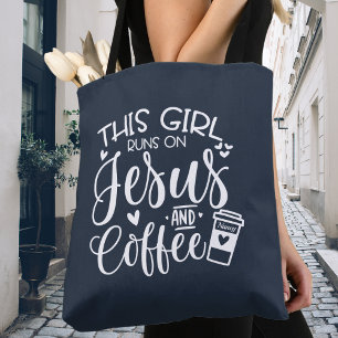 Dit meisje loopt op Jezus en koffie Custom Draagtas