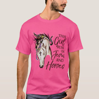 Dit meisje loopt op Jezus en paarden Christenen pa T-shirt