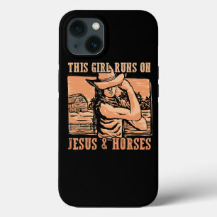 Dit meisje loopt op Jezus en paarden Cowboy Rodeo  iPhone 13 Hoesje