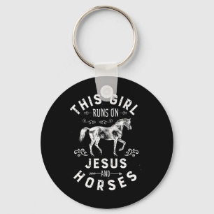 Dit meisje loopt op Jezus en paarden die Eq ruiken Sleutelhanger