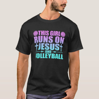 Dit meisje loopt op Jezus en Volleybal nieuwheid T-shirt