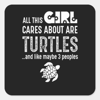 Dit meisje maakt zich zorgen over schildpadden vierkante sticker