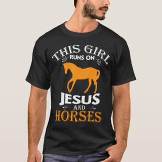 Dit meisje rent op Jesus en Horses Cool Christelij T-shirt