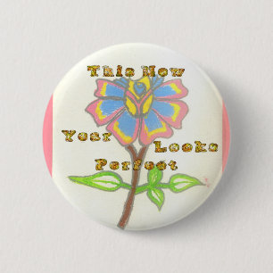 Dit nieuwe jaar ziet er perfect uit Floral Text Ar Ronde Button 5,7 Cm