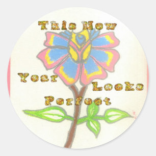 Dit nieuwe jaar ziet er perfect uit Floral Text Ar Ronde Sticker