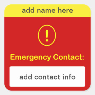 DIT ~ Noodcontact AANPASSEN. Vierkante Sticker