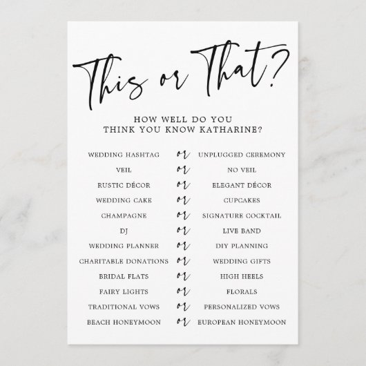 Dit of dat wie weet het Vrijgezellenfeest spel Kaart (Voorkant)