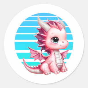 Dit ontwerp heeft een schattige roze draak met gro ronde sticker