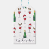 Dit seizoen Kerstmis Santa Rendier Wijn Sneeuw Cadeaulabel (Voorkant)