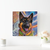 Dit wereldtrippy German Shepherd Vierkante Klok (Huis)