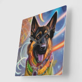 Dit wereldtrippy German Shepherd Vierkante Klok (Hoek)