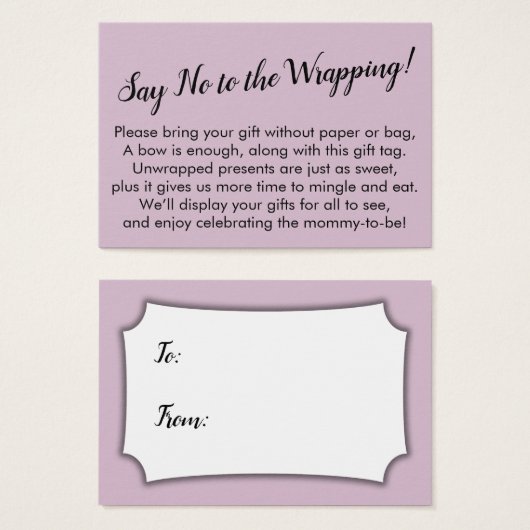 Dites non à l'emballage Baby shower Mauve carte ca (Devant & derrière)