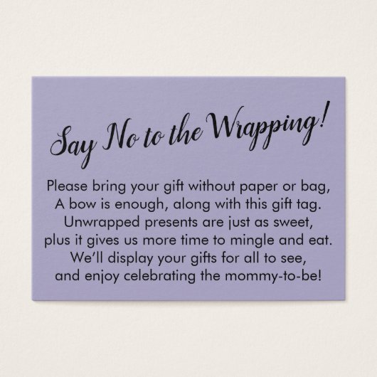 Dites non à l'emballage Baby shower Purple carte c (Devant)