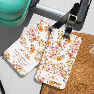 Ditsy Bloemenpatroon Geel Sinaasappel Patroon Bagagelabel