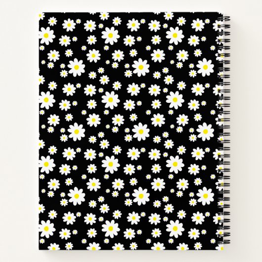 Ditsy Daisy Flower Pattern Aangepaste Naam Zwart Notitieboek (Achterkant)
