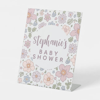 Ditsy Floral Baby shower Pedestal Sign Reclamebord Met Voetstuk